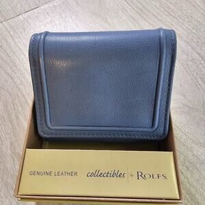 Rolfs Women’s Blue Genuine Leather Compact Tri-Fold Wallet Clutch Vintage 4x4